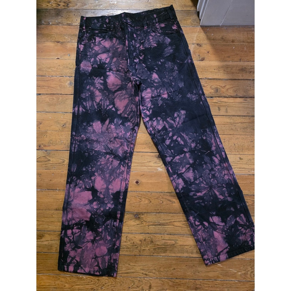 Y2K Vintage Market My Chemical Romance Tie Dye Work Pants Black Purple Mens 34